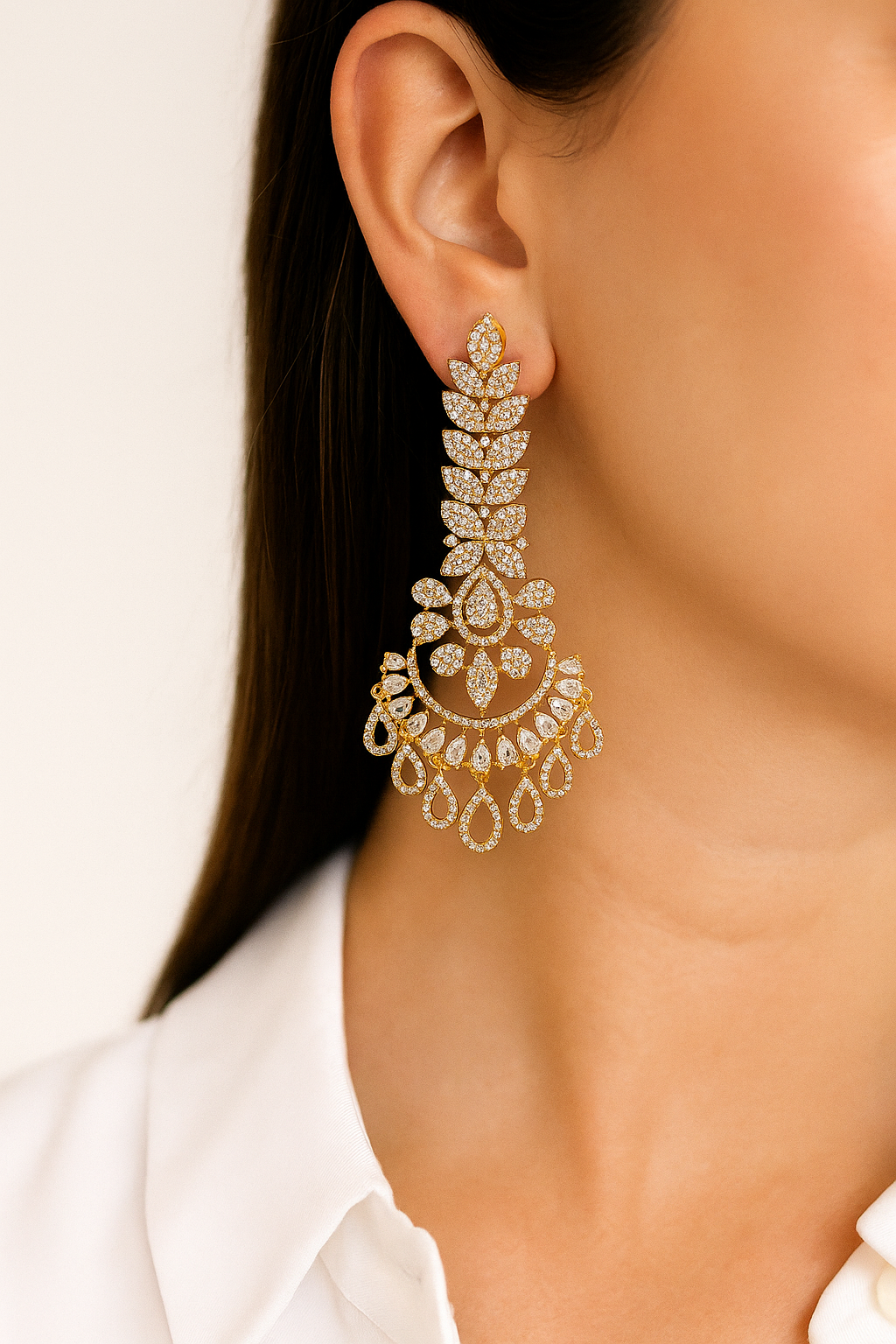 Gold Finish CZ Chandelier Earrings